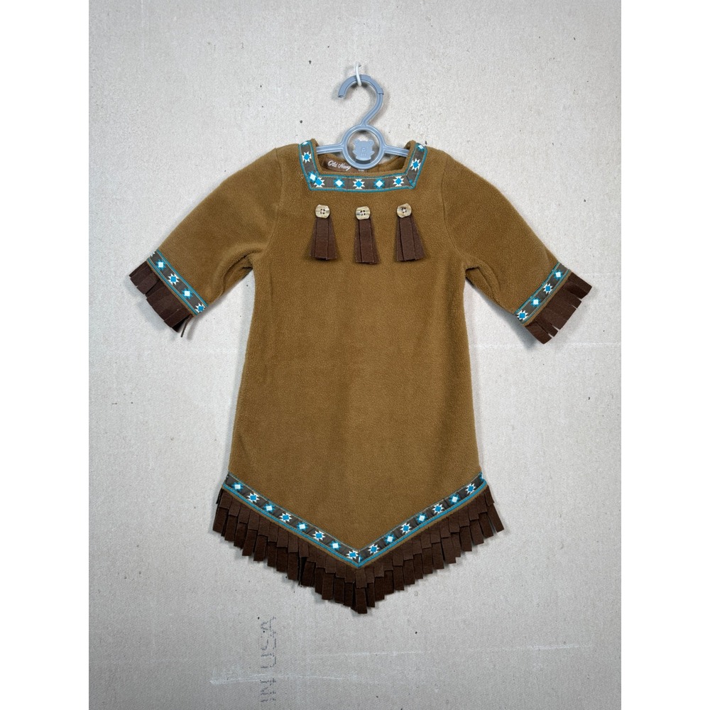 Old Navy Kids Fleece Southwestern Handkerchief Hem Dress Brown Fringe 18-24M